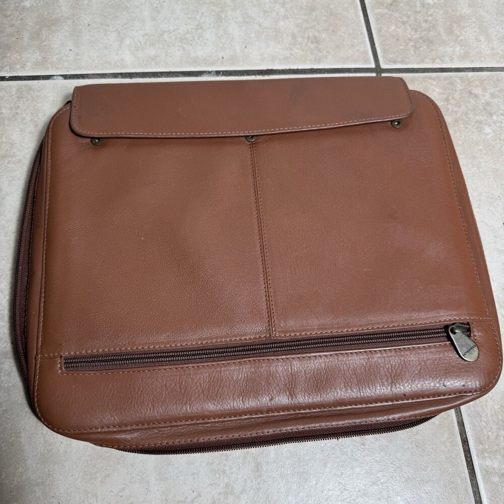 Levenger 12" x 10" Brown Leather Padfolio Full-Zip Portfolio Note Pad Handle